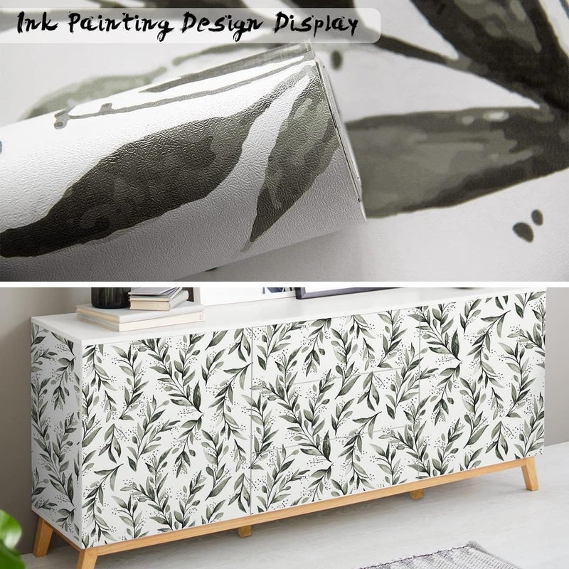 Livebor Olive Leaf Wallpaper Peel and Stick Leaf Contact Paper 17.7inch x 78.7inch Sage Green Peel and Stick Wallpaper Modern Farmhouse Wall Paper Neutral Removable Self Adhesive Decorative Vinyl - Image 4